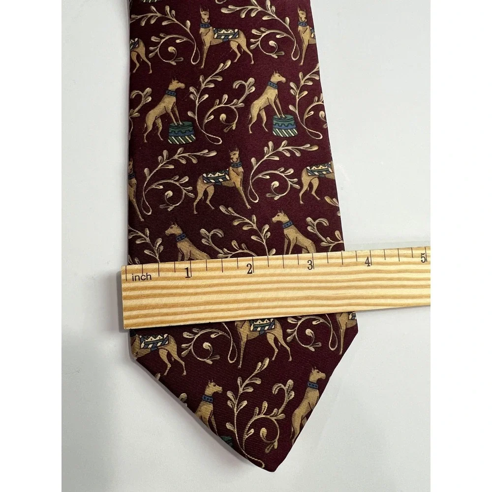 Vintage Bert Pulitzer Tie Mens OS Burgundy Greyhound Dog Circus Silk Novelty A60